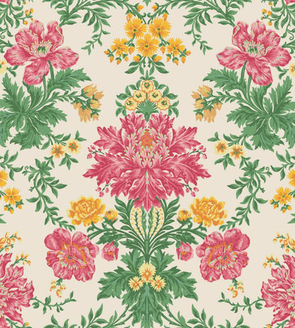 Poppies Wallpaper by Cole & Son Soft Fuchsia, Buttercup & Fern on Cream