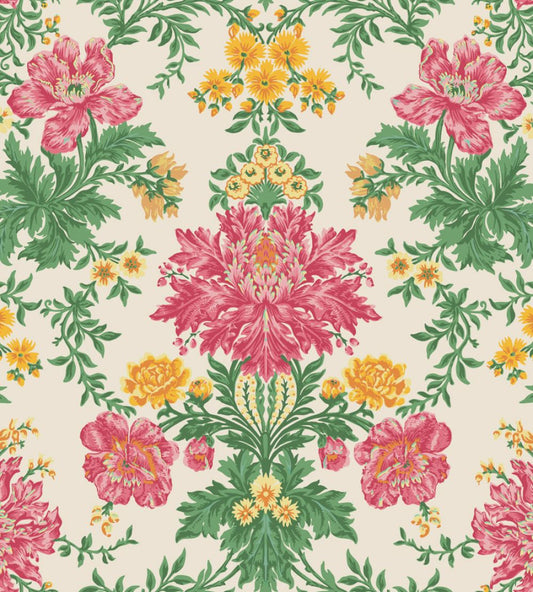 Poppies Wallpaper by Cole & Son Soft Fuchsia, Buttercup & Fern on Cream