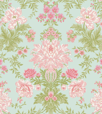 Poppies Wallpaper by Cole & Son Soft Pink, Blush & Soft Green on Mint