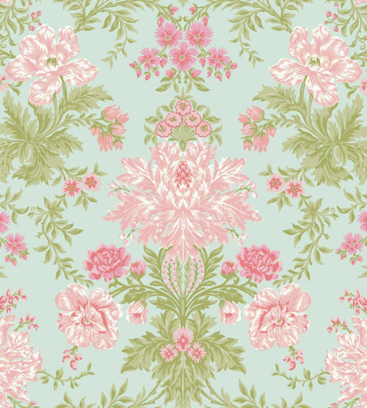 Poppies Wallpaper by Cole & Son Soft Pink, Blush & Soft Green on Mint