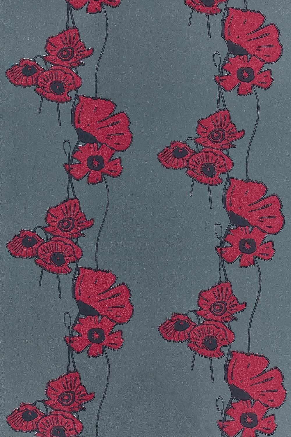 Poppy Fields Wallpaper by Barneby Gates Red on Gunmetal