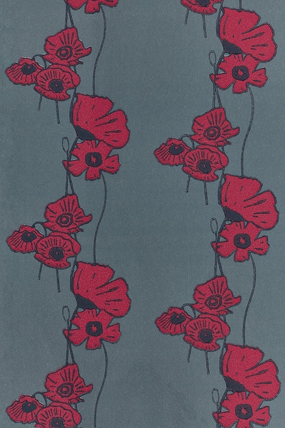 Poppy Fields Wallpaper by Barneby Gates Red on Gunmetal