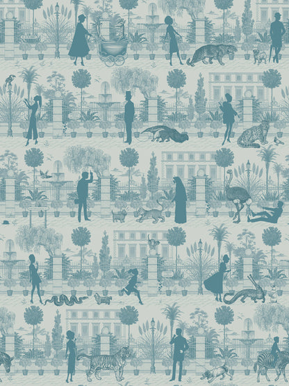 Portobello Parade Wallpaper by Divine Savages in Jellied Teal, pattern swatch