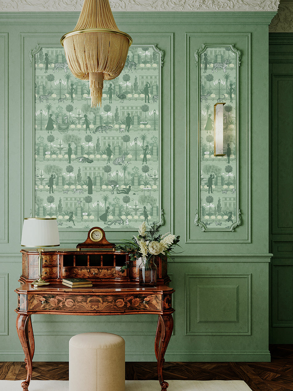 Portobello Parade Wallpaper by Divine Savages in Park Green, room setting