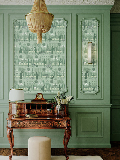 Portobello Parade Wallpaper by Divine Savages in Park Green, room setting