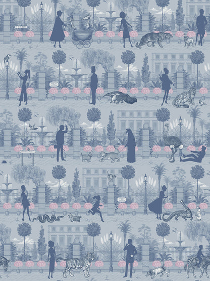 Portobello Parade Wallpaper by Divine Savages in Wild Violet, pattern swatch