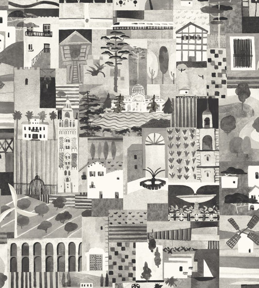 Postal Wallpaper by Tres Tintas Black and White