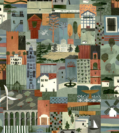 Postal Wallpaper by Tres Tintas Blue