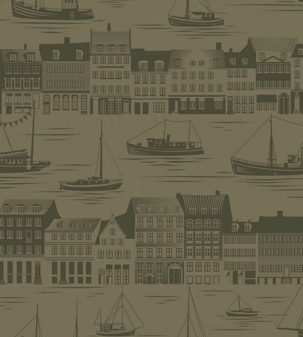 Postcard to Inger Wallpaper by Mini Moderns Olive