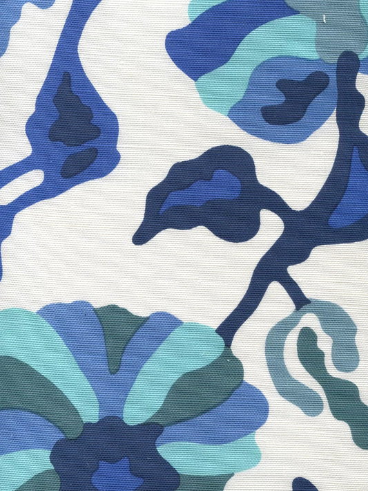 Potalla Navy French Green Teal Aqua on White fabric by Alan Campbell
