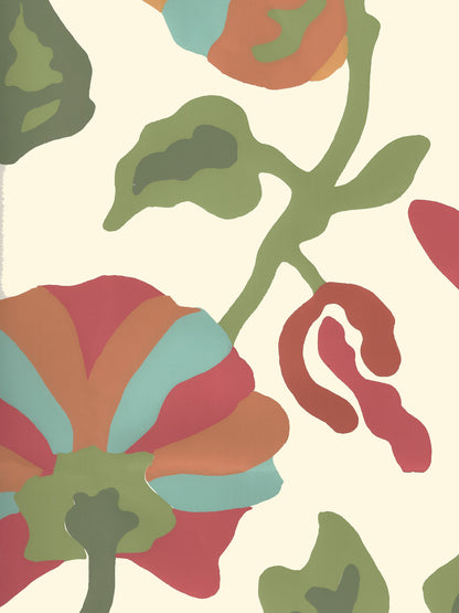 Potalla Green, Coral on Off White wallpaper by Alan Campbell