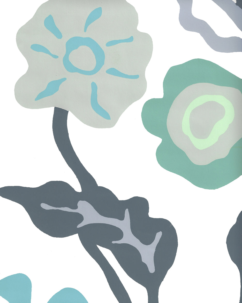 Potalla Multi Blues on Off White wallpaper by Alan Campbell