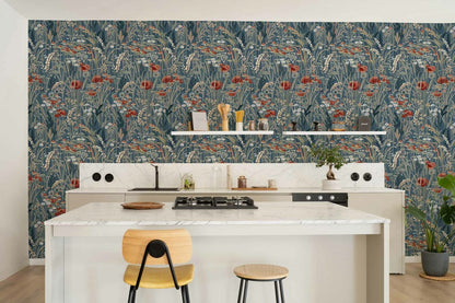 Pradera wallpaper by Coordonné in Añil, shown in a styled room