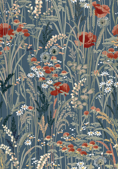 Pradera wallpaper by Coordonné in Añil, flat pattern view
