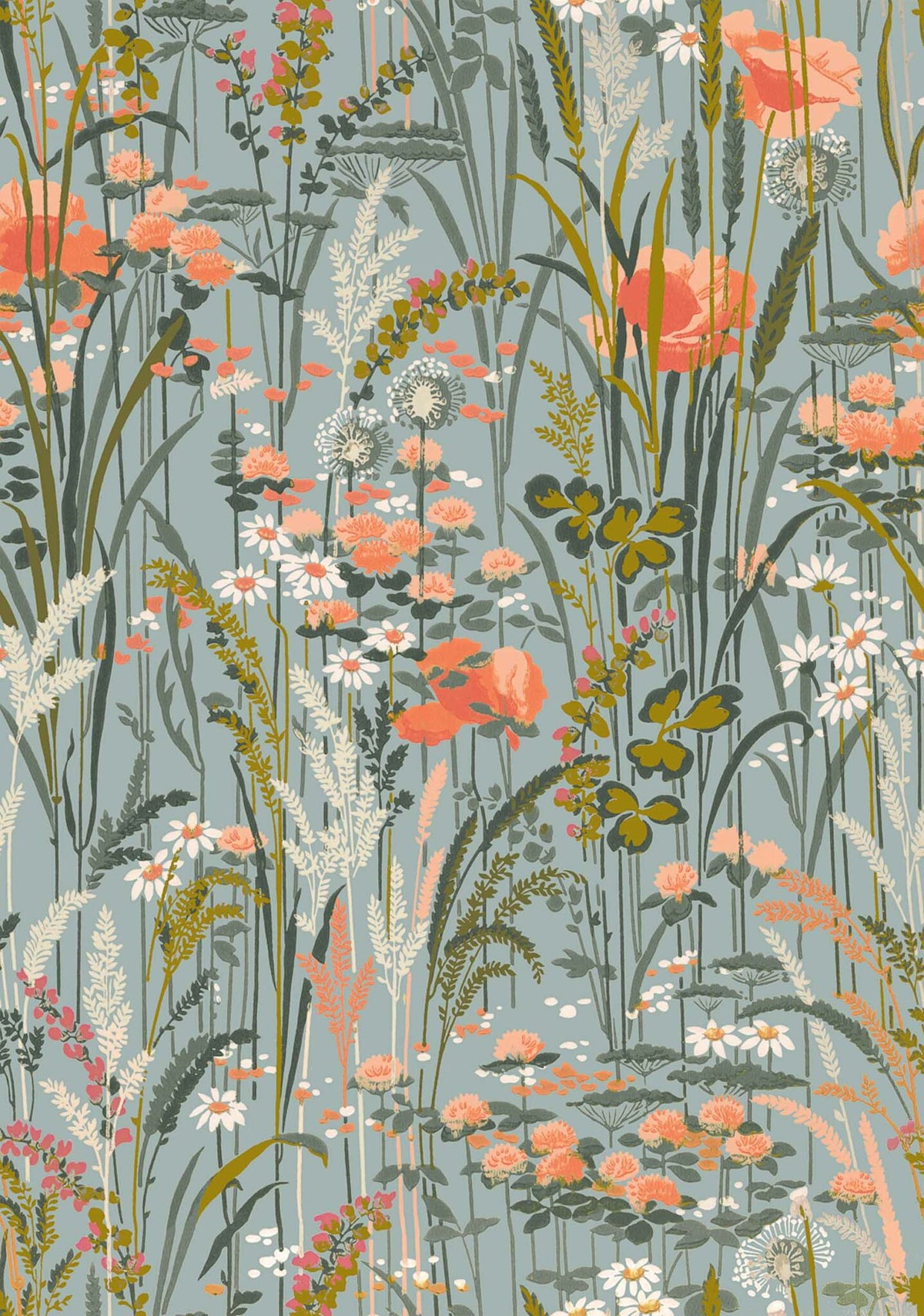 Pradera wallpaper by Coordonné in Aqua, flat pattern view