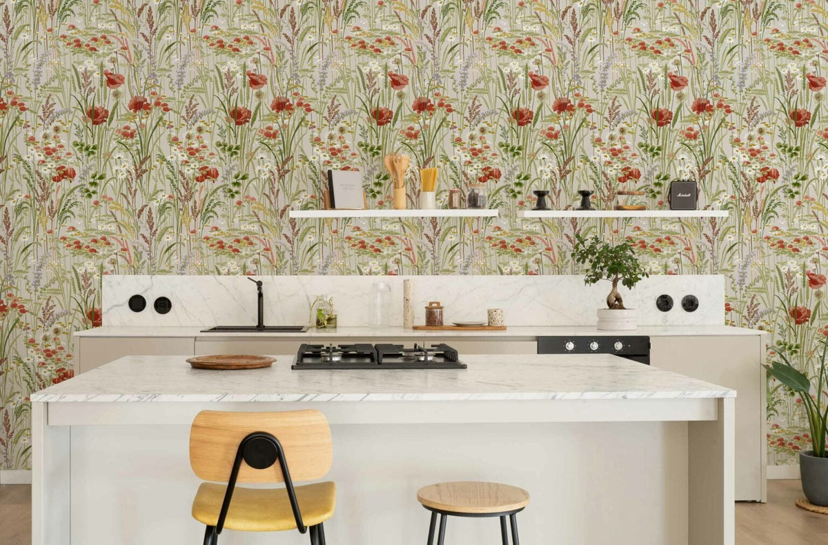 Pradera wallpaper by Coordonné in Cisne, shown in a styled room