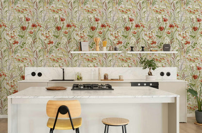 Pradera wallpaper by Coordonné in Cisne, shown in a styled room