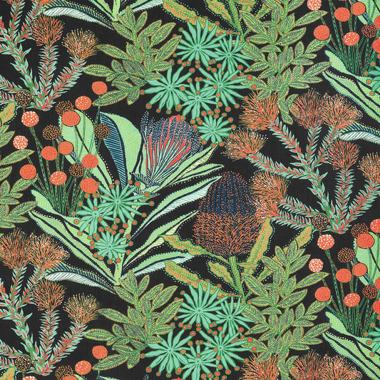 Protea Print Fabric by Thibaut in Black (F81762)