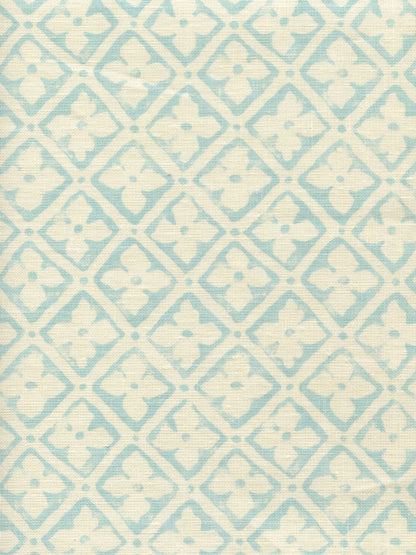 Puccini Venice Blue on Tinted Linen fabric by Quadrille