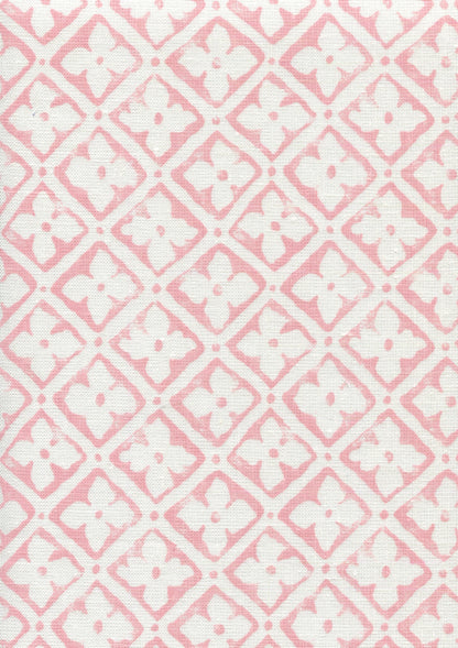 Puccini Soft Pink on White Linen fabric by Quadrille