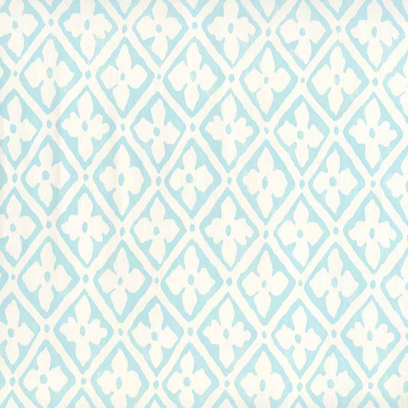 Puccini Venice Blue on Almost White wallpaper by Quadrille