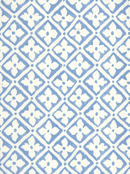 Puccini French Blue on Almost White wallpaper by Quadrille