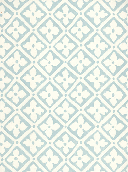 Puccini Classic Blue on Almost White wallpaper by Quadrille