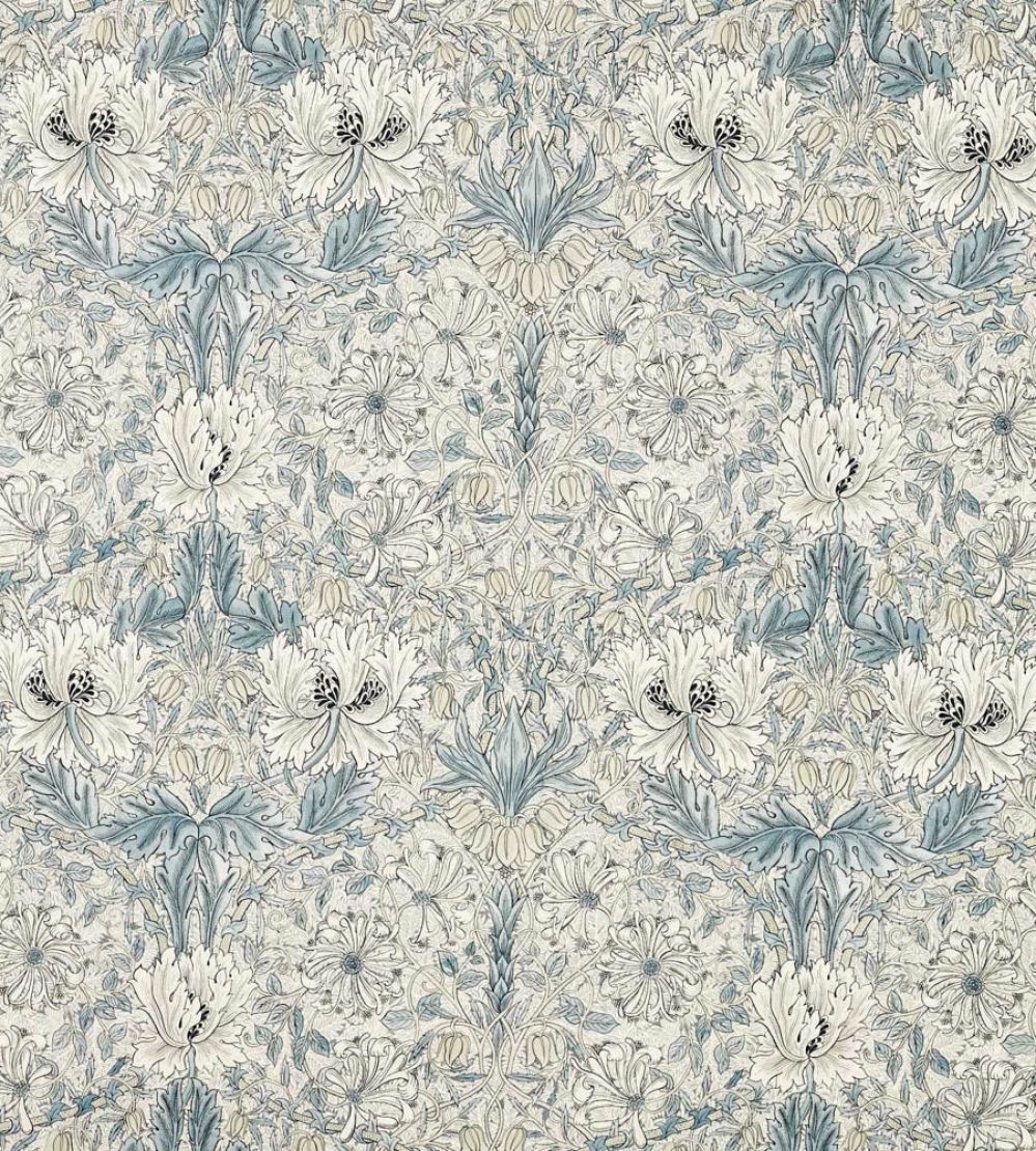 Pure Honeysuckle & Tulip Wide Width Fabric by Morris & Co Mineral Blue/Cream
