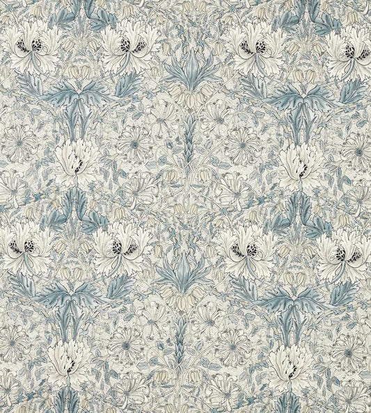 Pure Honeysuckle & Tulip Wide Width Fabric by Morris & Co Mineral Blue/Cream
