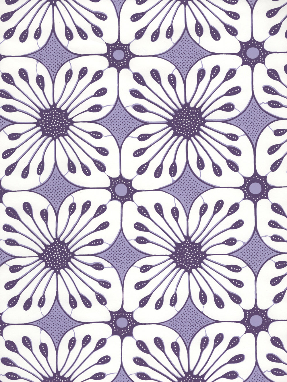 Barbados Batik Purple Medium Purple on White wallpaper by China Seas