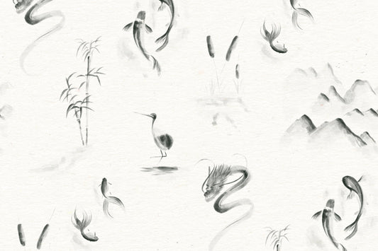 Qinghua Black & White mural by Hovia