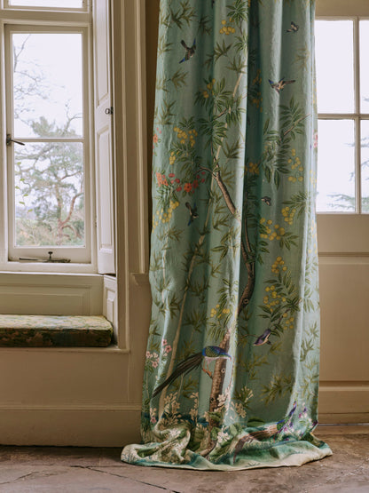 Queen Mary Chinoiserie Fabric by Watts 1874 in Aqua