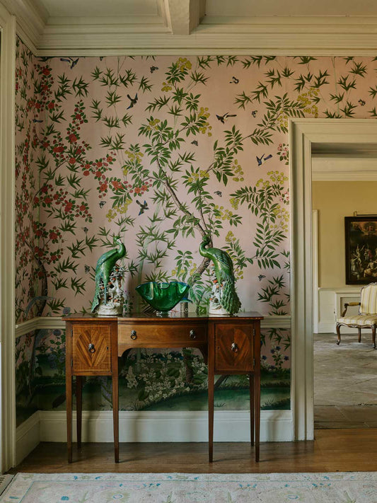 Queen Mary Chinoiserie Mural by Watts 1874 in Montecito Pink - Non-Woven Paper