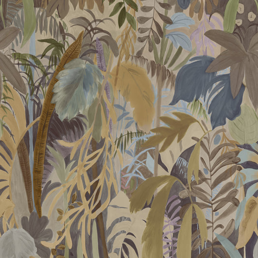 Rainforest Mural by Thibaut in Neutral on Metallic (TM15854)