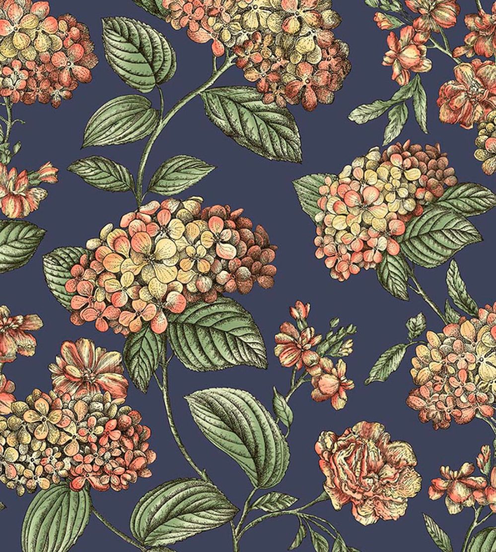 Ramo di Ortensia Wallpaper by Cole & Son Coral on Dark Blue