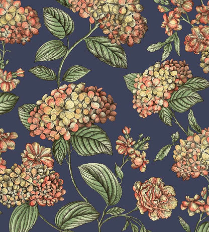 Ramo di Ortensia Wallpaper by Cole & Son Coral on Dark Blue