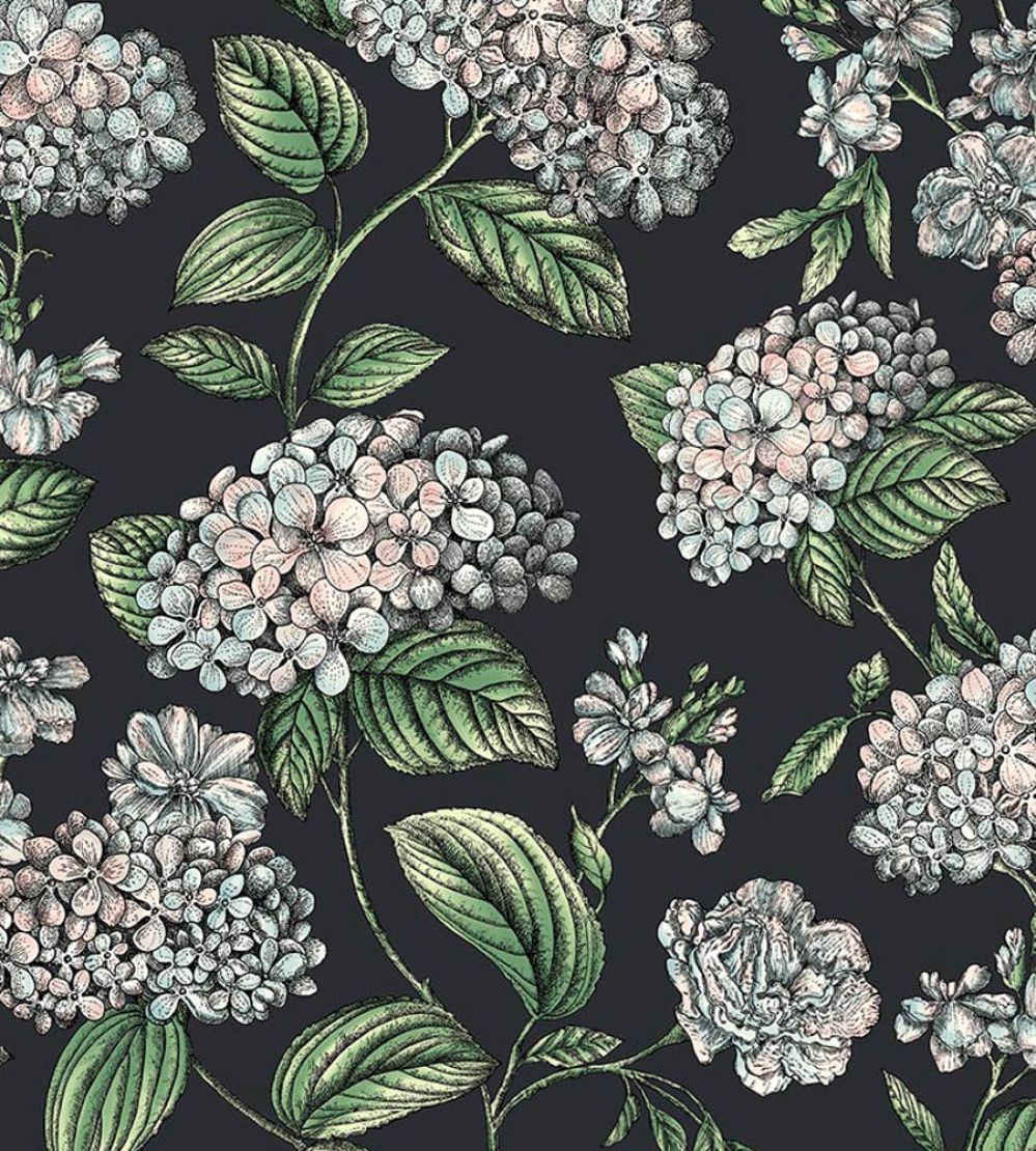 Ramo di Ortensia Wallpaper by Cole & Son Pastel on Charcoal