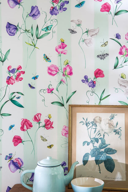 Rayure les Pois de Senteur Wallpaper by Pierre Frey shown in a room setting (view 1)