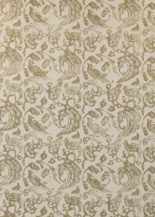 Bird in Circle Fabric by Rose Cumming in Taupe