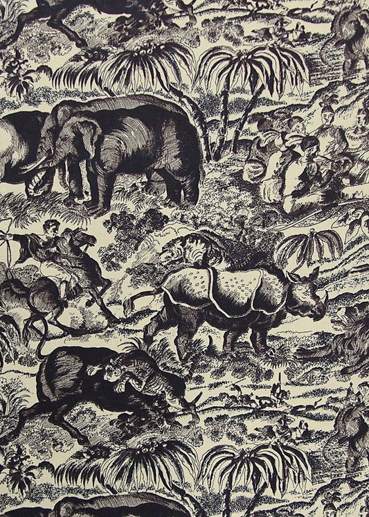 Hunt of the Raj Fabric by Rose Cumming in Black