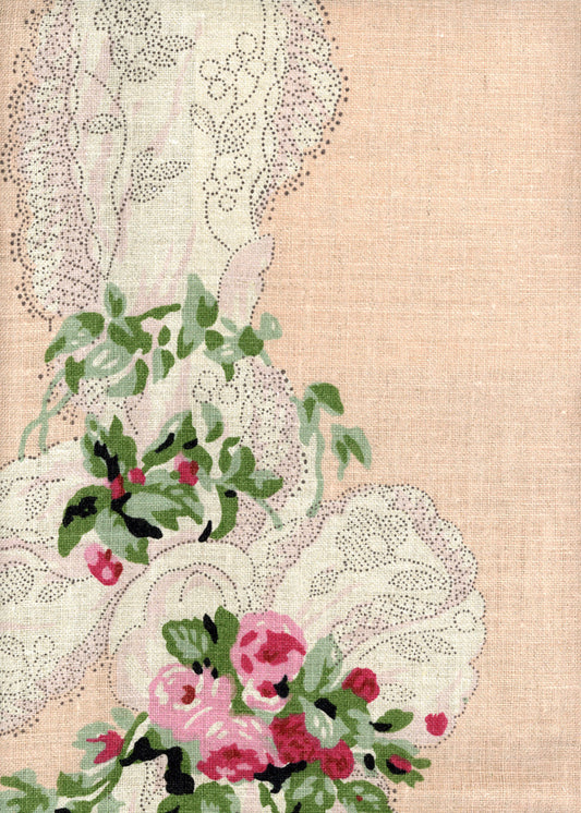 Lace on Linen Fabric by Rose Cumming in Peach