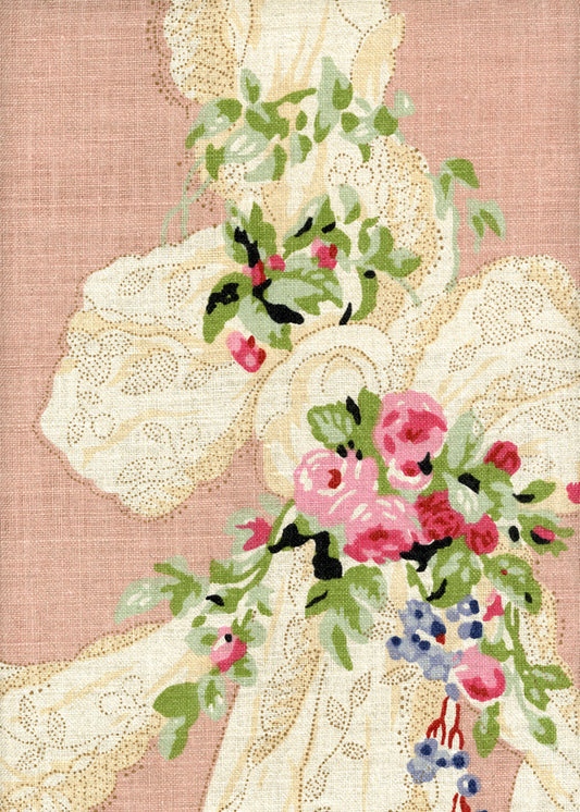 Lace on Linen Fabric by Rose Cumming in Grape
