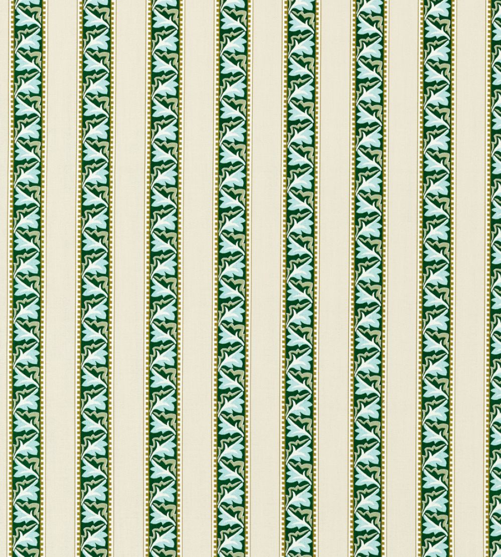 Red Car Stripe Fabric by Morris & Co Forest/Linen