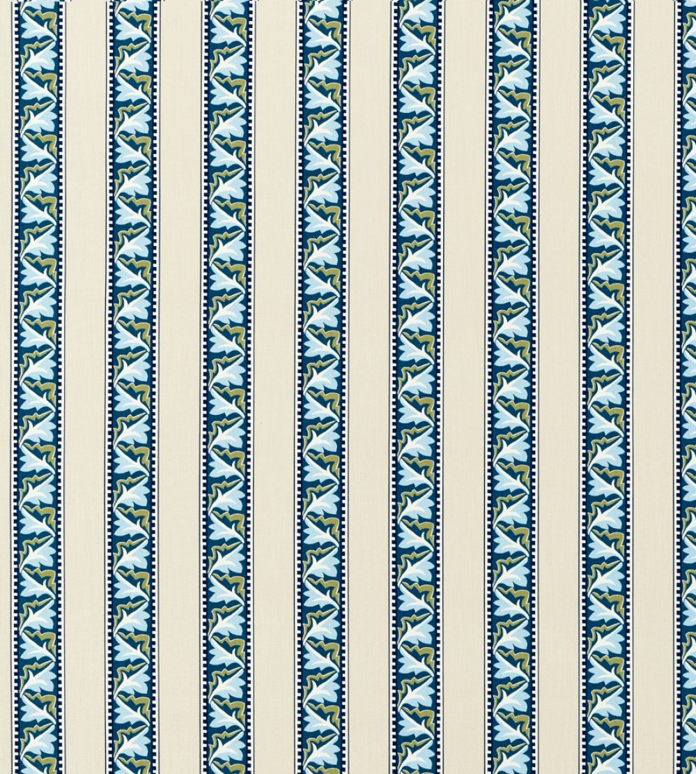 Red Car Stripe Fabric by Morris & Co Indigo/Linen