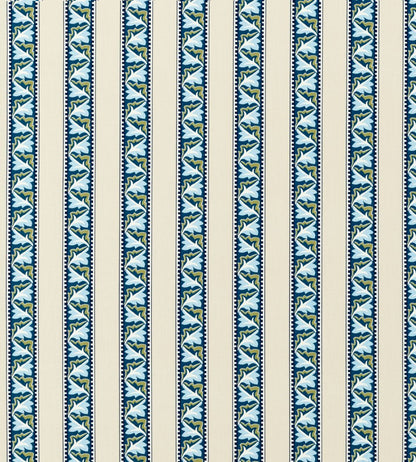 Red Car Stripe Fabric by Morris & Co Indigo/Linen