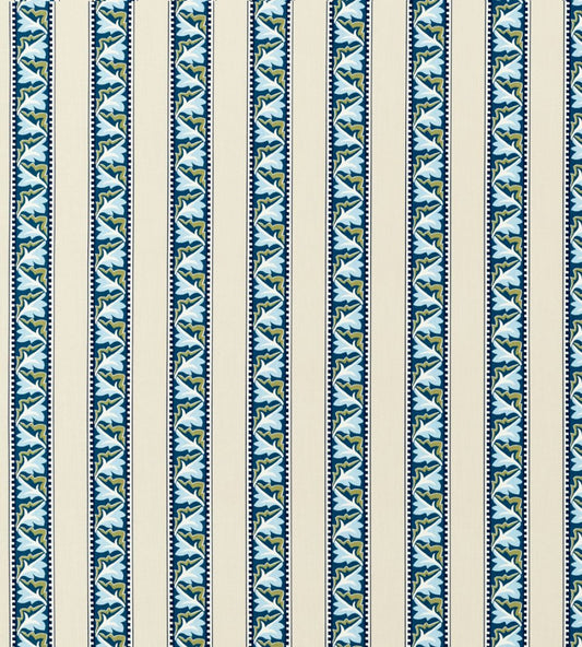 Red Car Stripe Fabric by Morris & Co Indigo/Linen