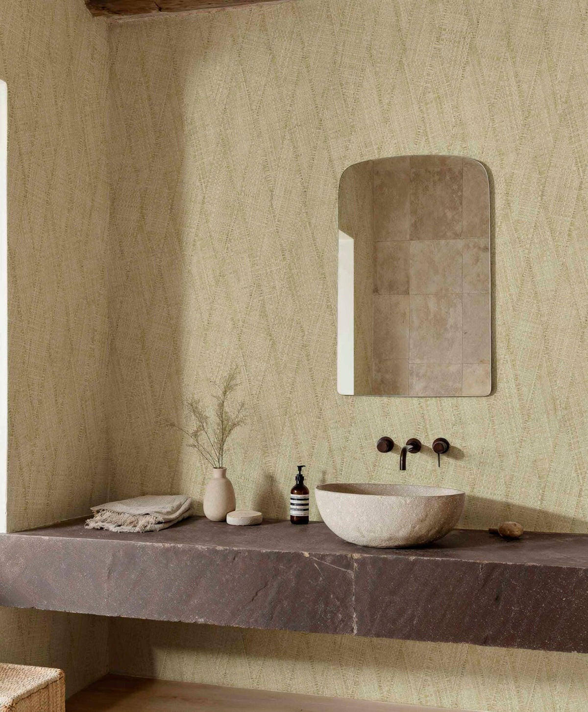 Rhombeum contract wallcovering by Coordonné in Beige/Nude 64946204, shown in a styled room