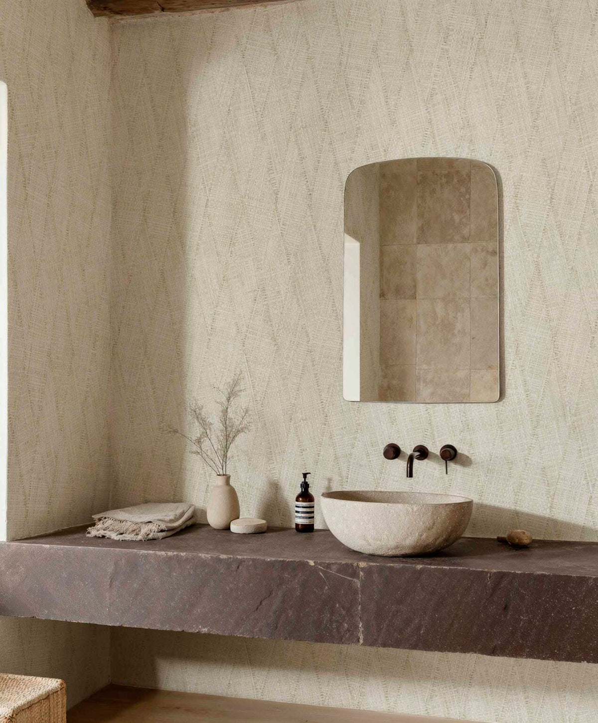 Rhombeum contract wallcovering by Coordonné in Beige/Nude 64946212, shown in a styled room