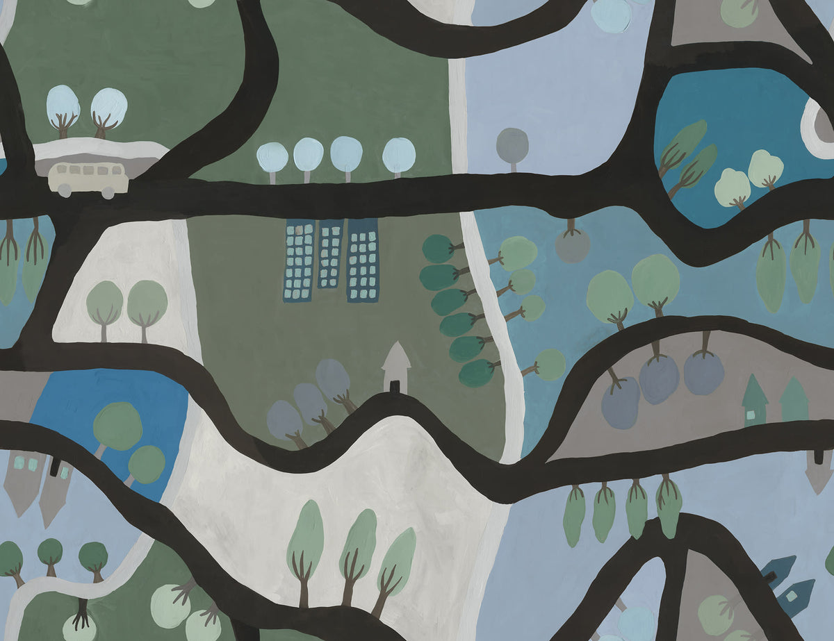 Road Trip Blue & Green mural by Rebel Walls