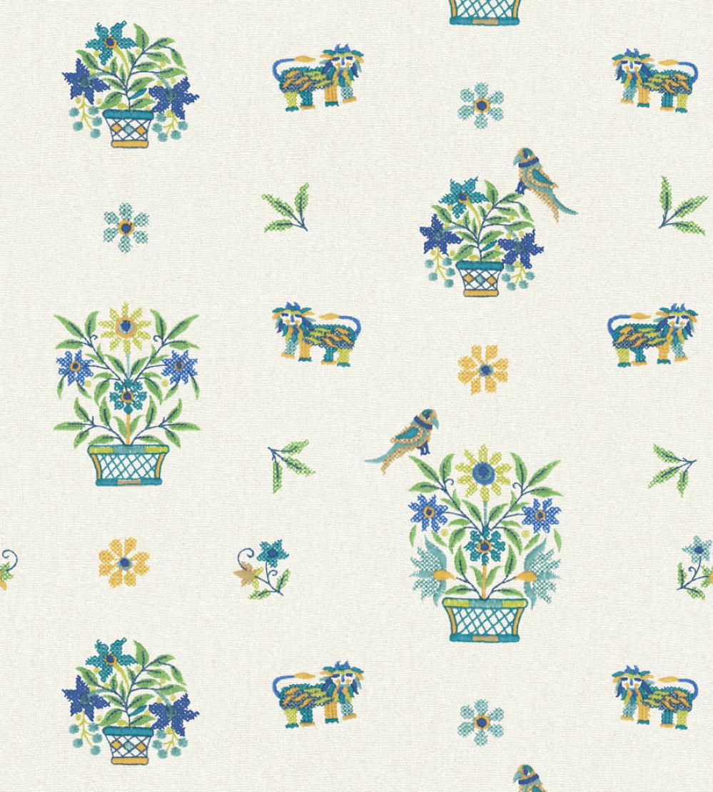 Roar Stitch Wallpaper by GP & J Baker Blue/Green
